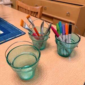 Aqua Glass Flower Pot Organizer Set for Home Office/Craft Room